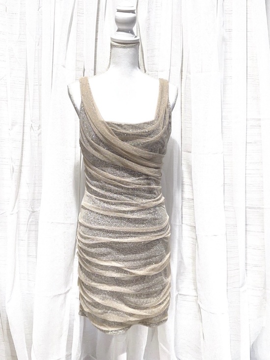 Express Dresses & Skirts - Express Champagne-Tone Sparkle Ruched Midi Dress